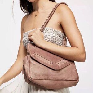 Free People Dusty Rose Distressed Leather Waverly Double  Strap Shoulder Bag